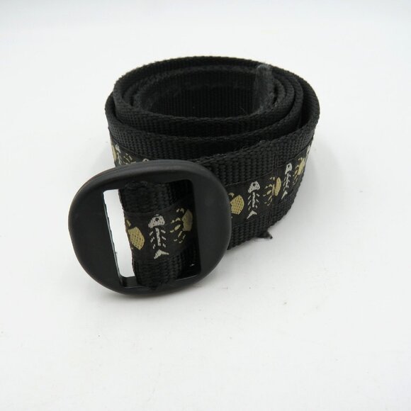 Timberland Belt Mens Black Nylon Webbing Fish Skeleton Print Buckle Made USA - Picture 2 of 8